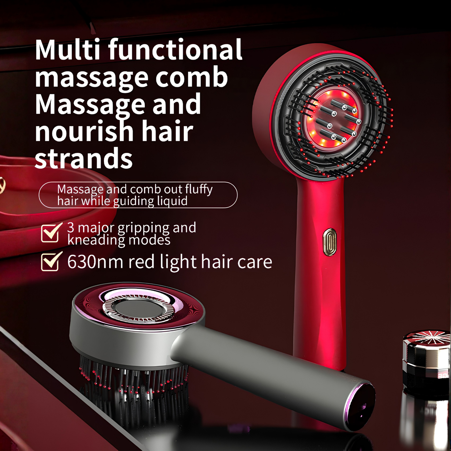3-in-1 Hair Scalp Brush — Massage, Red Light & Serum